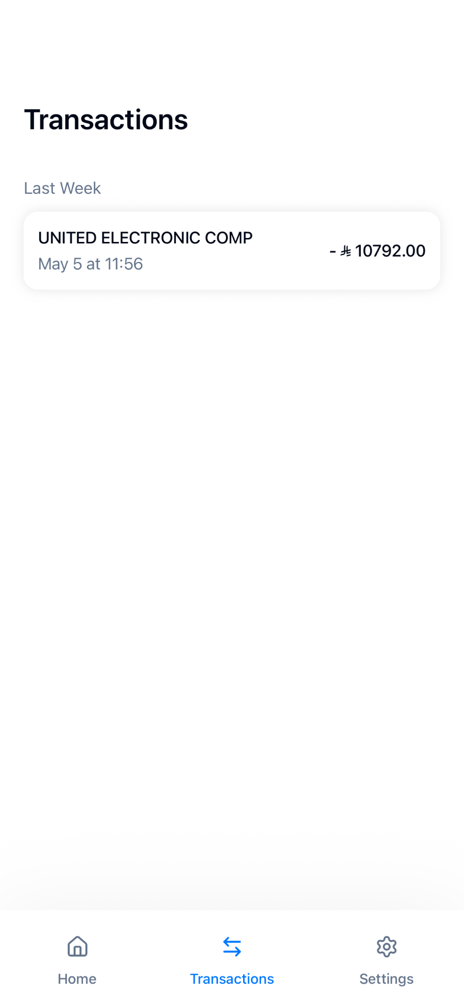 Darb mobile app transactions screen listing recent purchases.