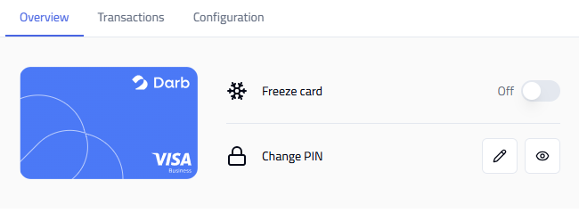 Freeze Card toggle on the card detail screen.