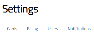 Settings sidebar with the Billing tab selected.