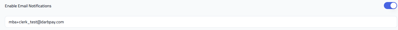 Email notification toggle with email address input.