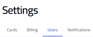 Settings sidebar with the Users tab selected.